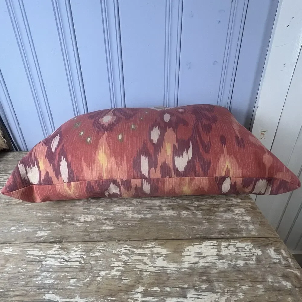 Pottery Barn Ikat Lumbar Pillow 26x18 Boho Global Coral Accent Pillow Southwest